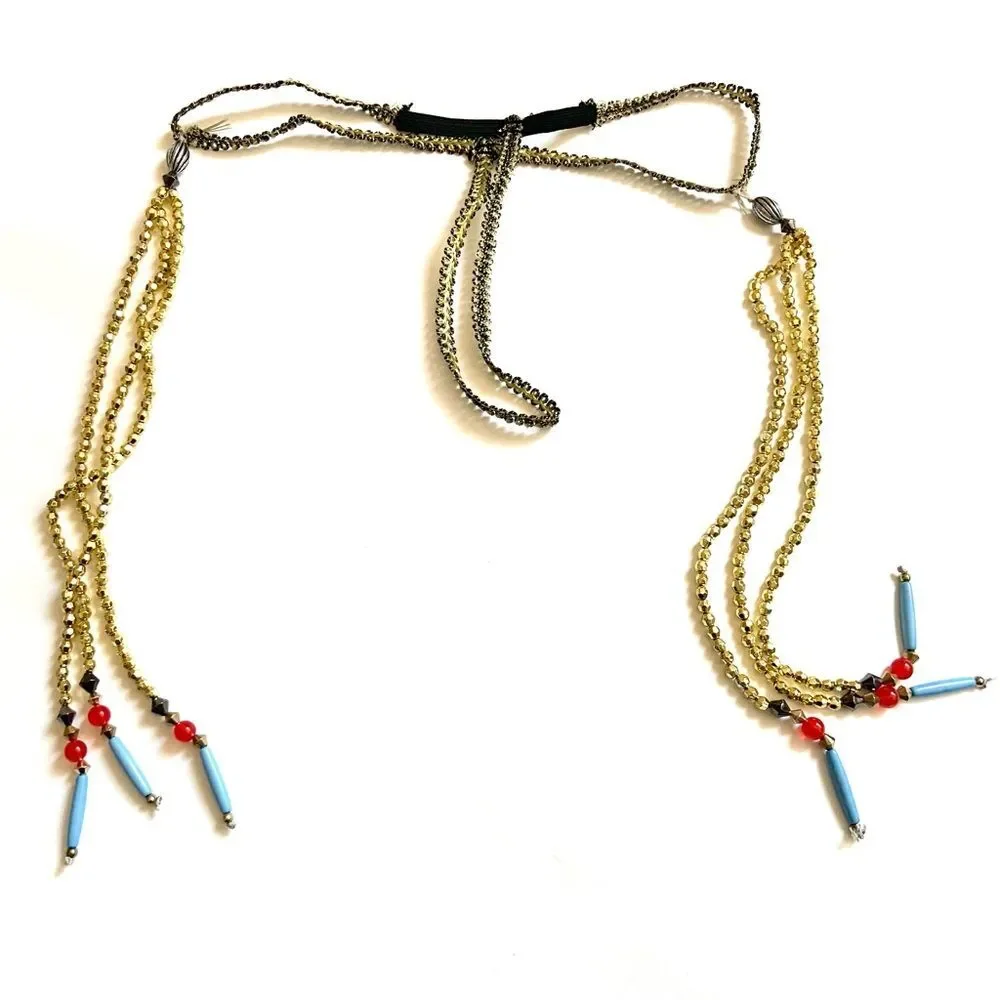 Gold and Black Beaded Festival Style Headpiece One Size NEW